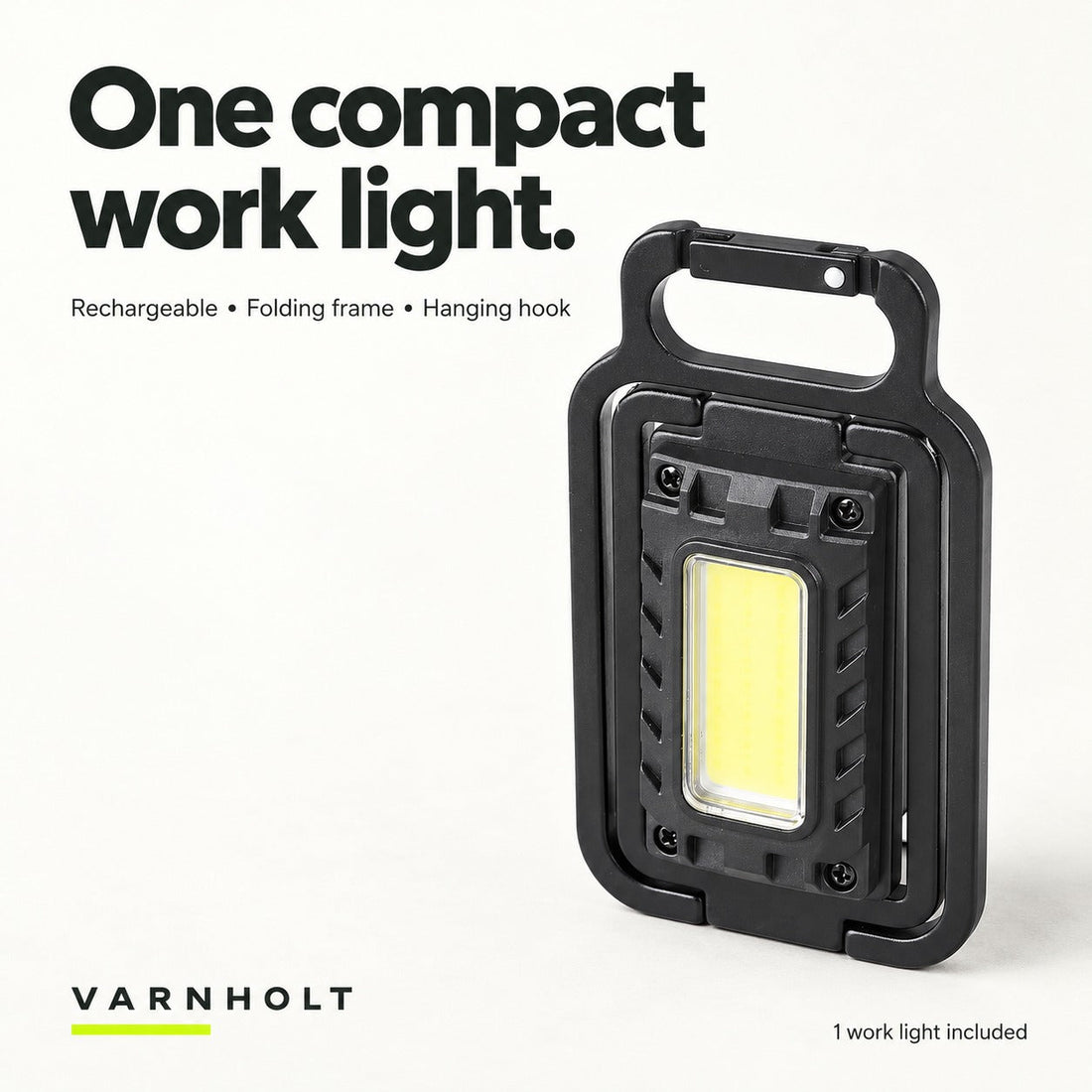 1 magnetic work light. Other tools and props shown are not included.