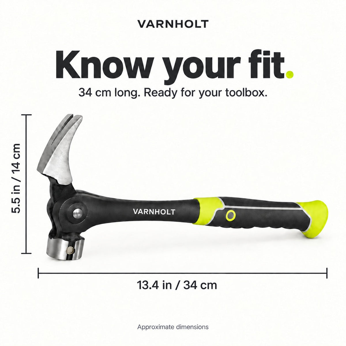 Varnholt hammer dimensions: approximately 34 cm long and 14 cm across the head